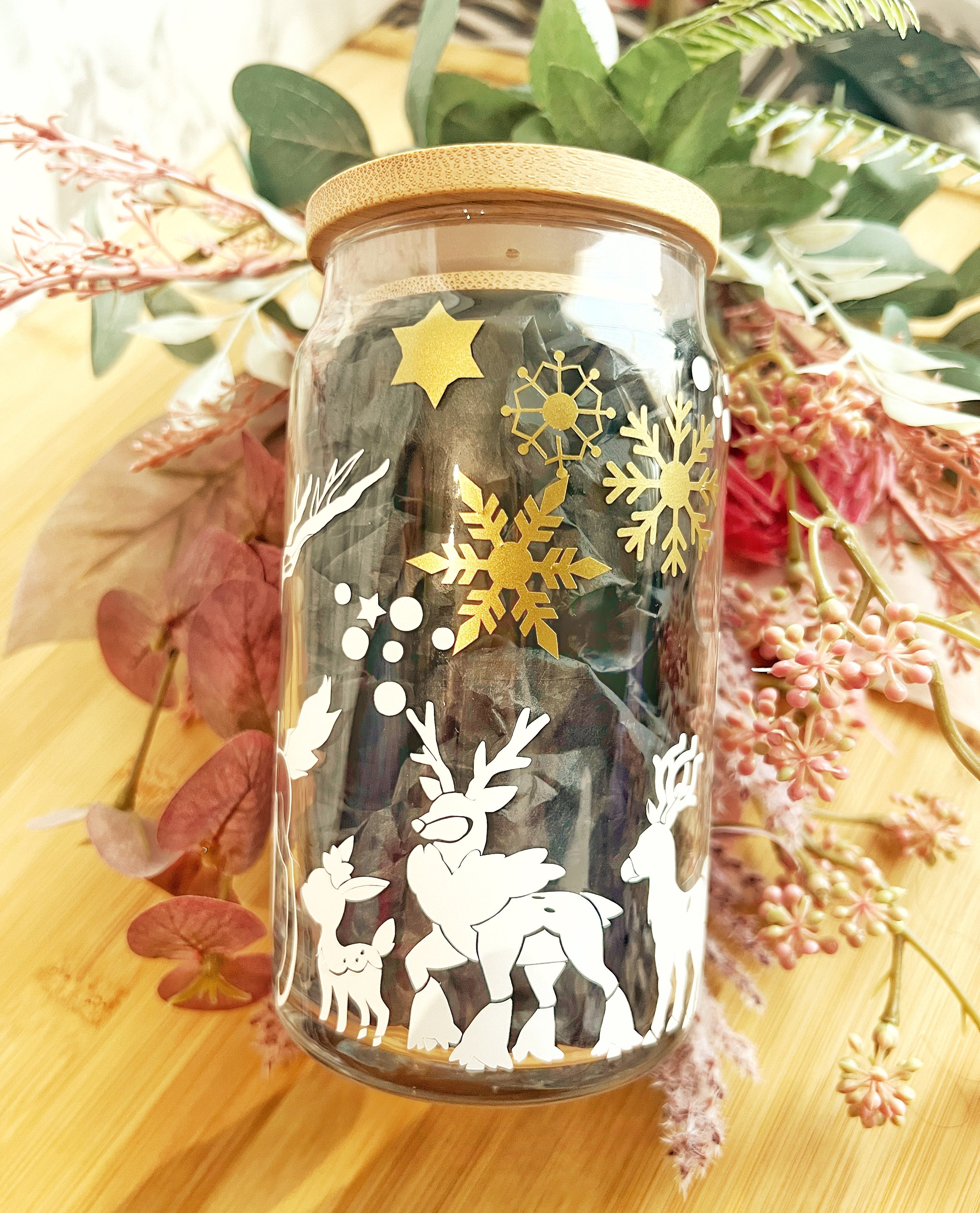 Pokémon Christmas Can Glass | 16oz | Bamboo Lid & Straw | Handmade Holiday Limited Edition