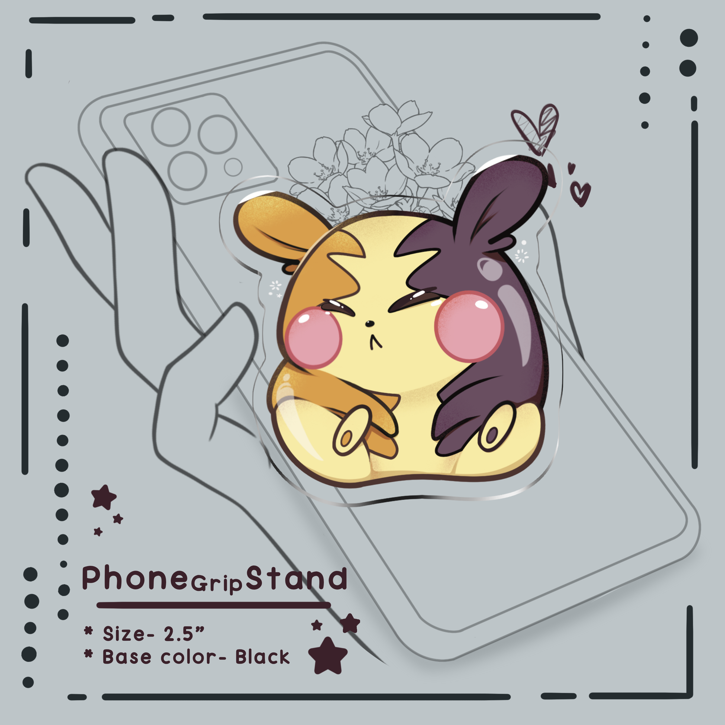 Phone grip stand with Pokemon character design on a light gray background, Pokémon-inspired handmade anime 