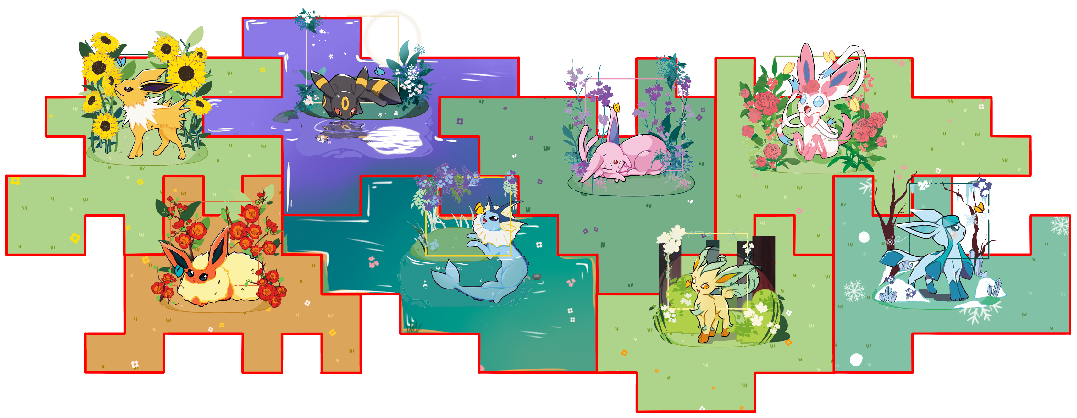 Eeveelution Acrylic Standee — Interlocking Puzzle Base Set | Pokemon Fan Merch
