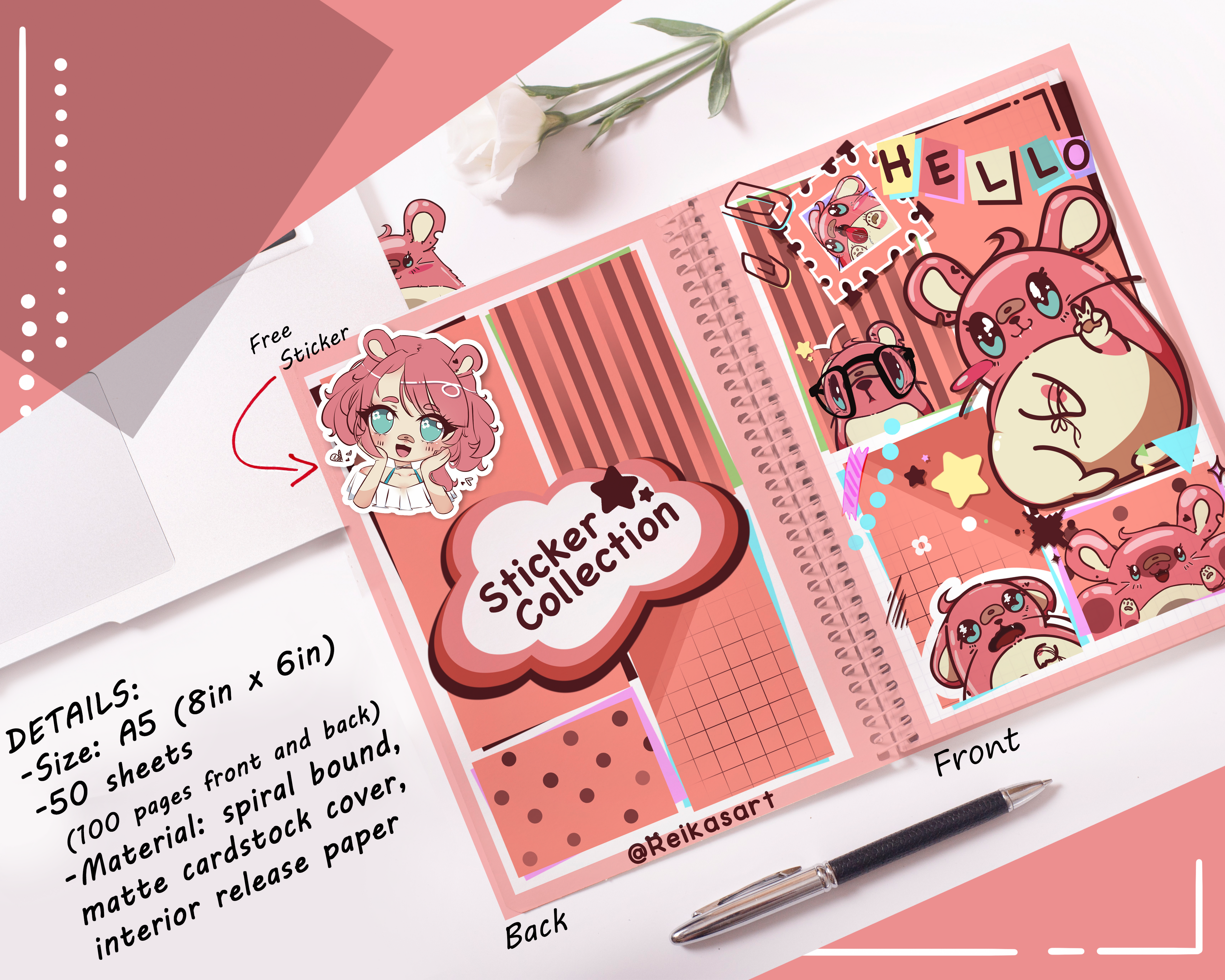 Reusable Sticker Book | Cute Hamster OC | Kawaii Sticker Collect Album | ReikasArt